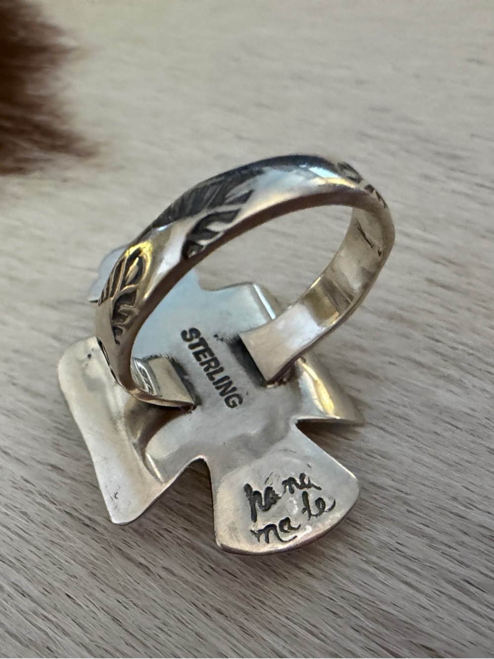 ❤️ Kingman Turquoise Hand Stamped 925 Thunderbird Decorative Band Ring SZ 5.75 - Picture 5 of 15